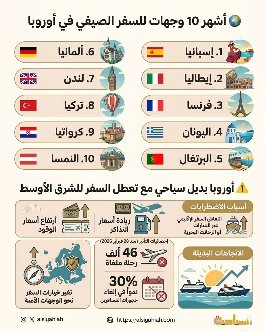 أشهر 10 وجهات للسفر الصيفي في أوروبا